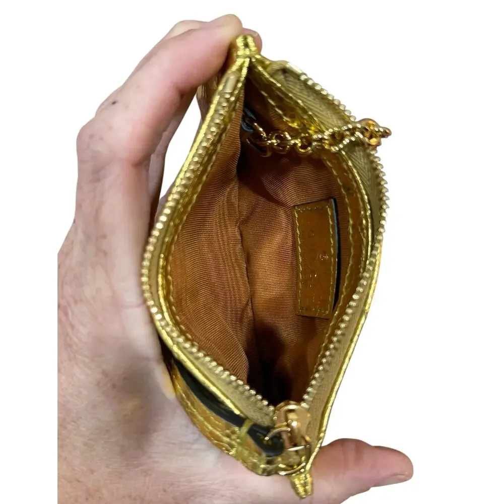 Gucci GG Marmont Key Case Gold Metallic Crinkle Leather Double G NIB